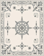 Ornate Black Floral Medallion Borders Rug