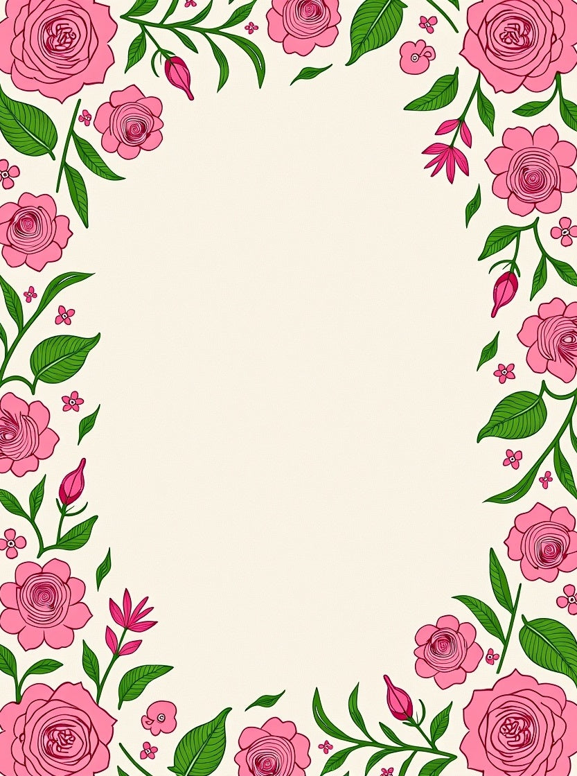 Pink Rose Blossom Border Rug