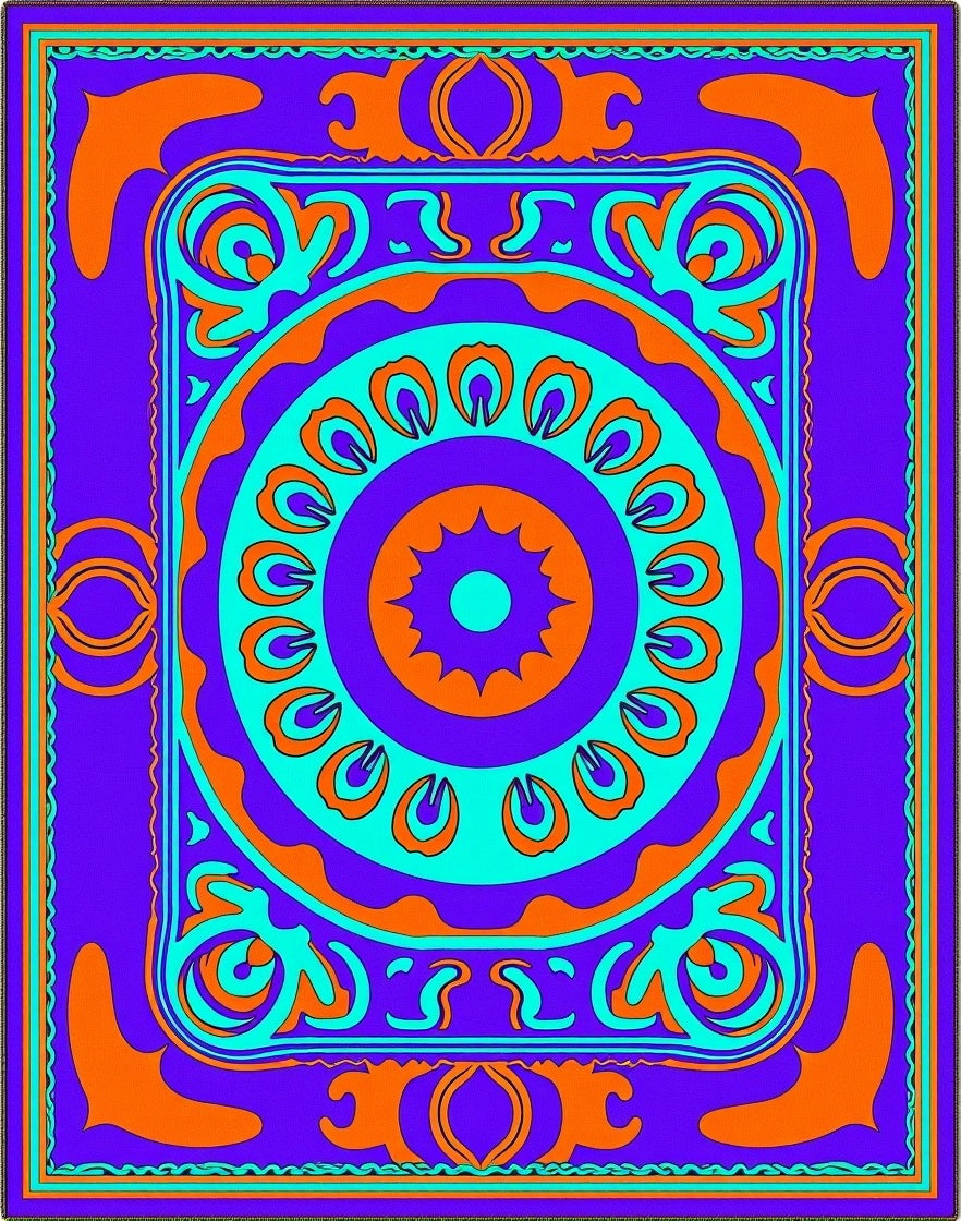 Vibrant Violet Orange Teal Medallion Rug