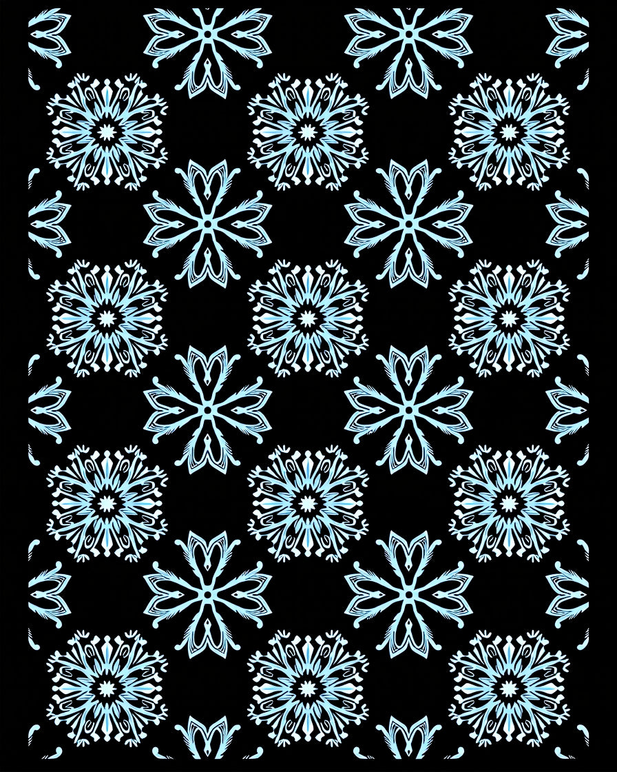 Light Blue Snowflake Repeat Black Rug