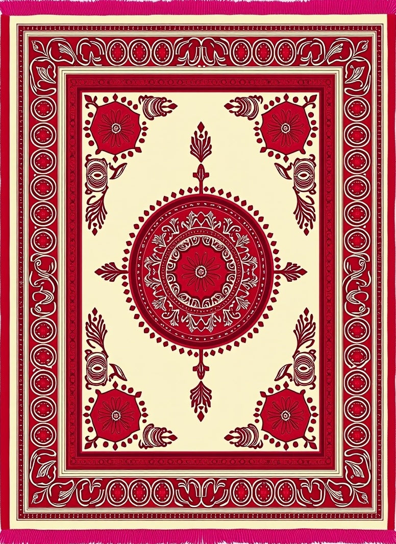 Crimson Red Floral Medallion Mandala Rug