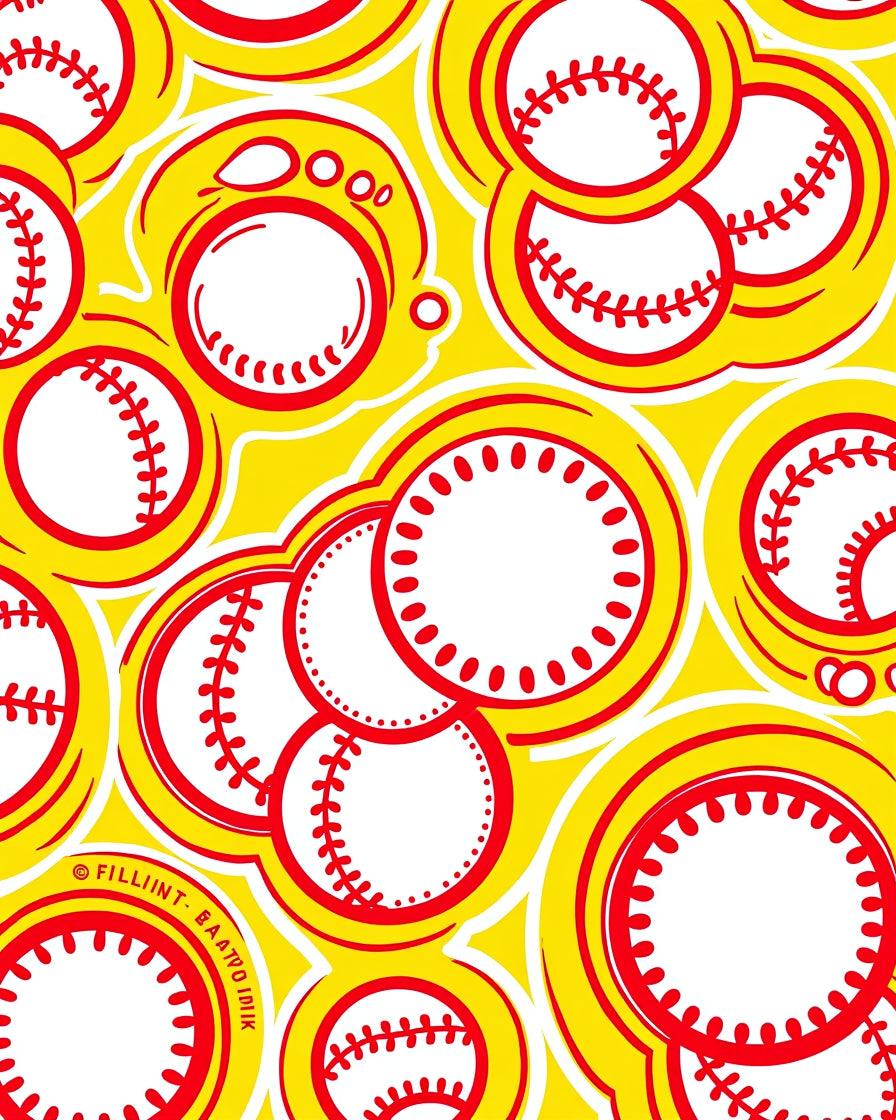 Red And Yellow Baseball Circles Rug