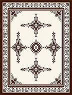 Ornate Cream Brown Medallion Border Rug