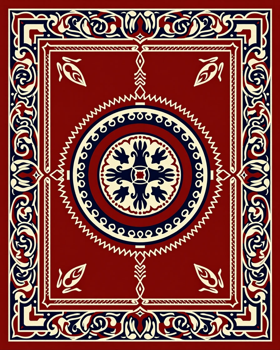 Crimson Ornamental Medallion Border Rug