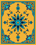 Ornate Teal Floral Medallion Yellow Rug