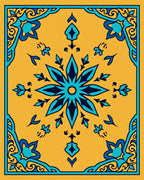 Ornate Teal Floral Medallion Yellow Rug