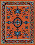 Ornate Blue Floral Border Orange Rug