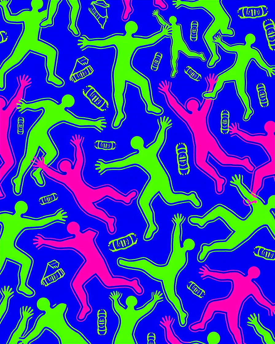 Neon Figures on Royal Blue Background Rug