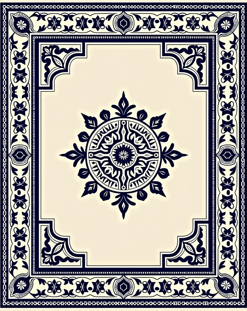 Deep Blue Mandalas Frame Rug
