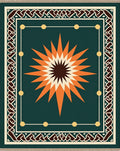 Emerald Orange Sunburst Intricate Border Rug