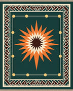 Emerald Orange Sunburst Intricate Border Rug