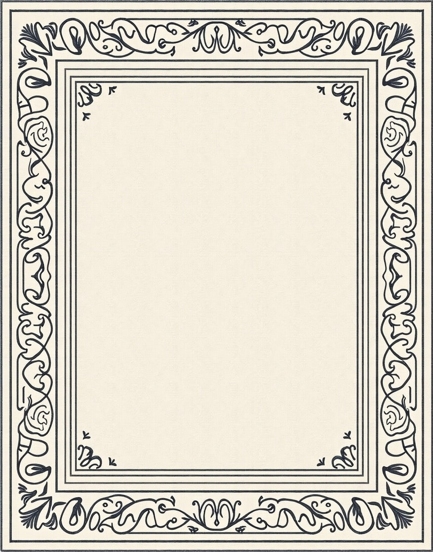 Classic Ivory Black Scroll Border Rug