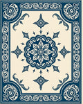 Elegant Navy Cream Medallion Square Rug