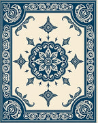 Elegant Navy Cream Medallion Square Rug