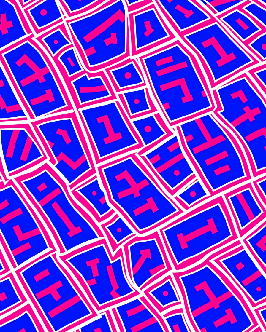 Bold Blue Pink Geometric Fragment Rug
