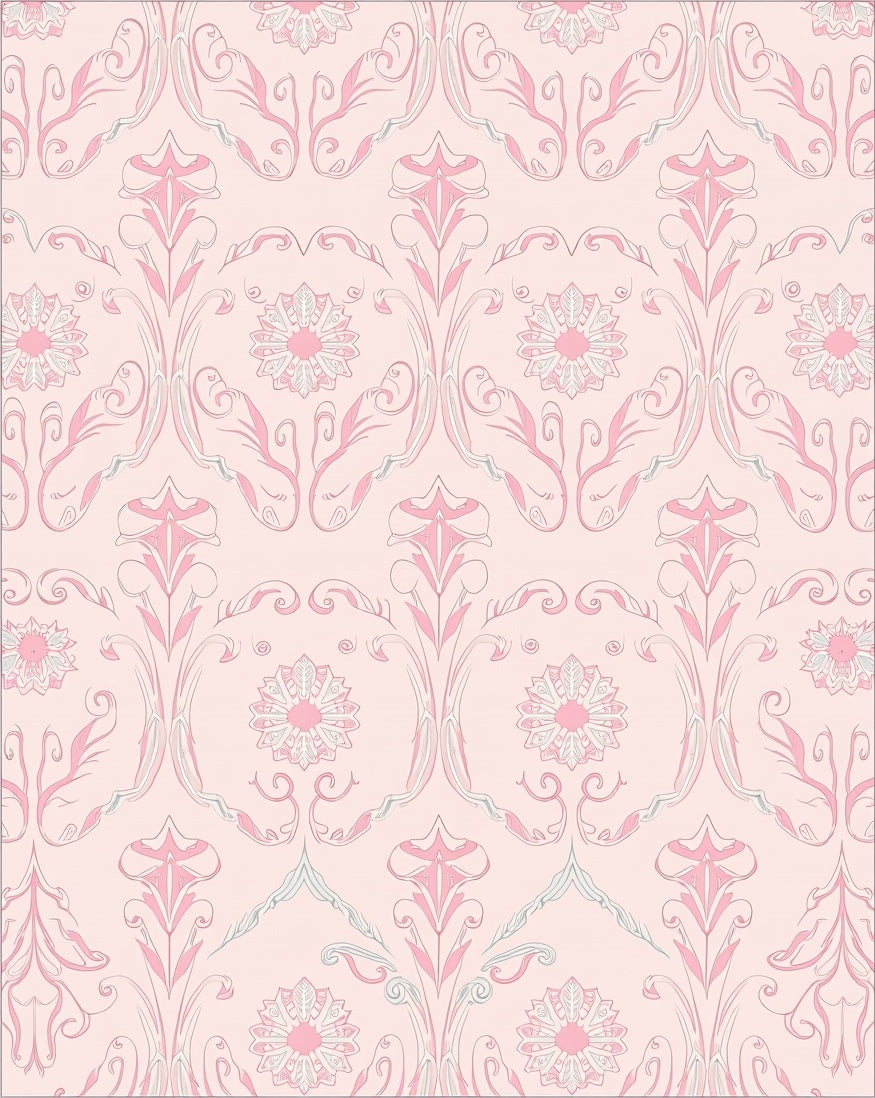 Pale Pink Floral Scroll Wallpaper Rug