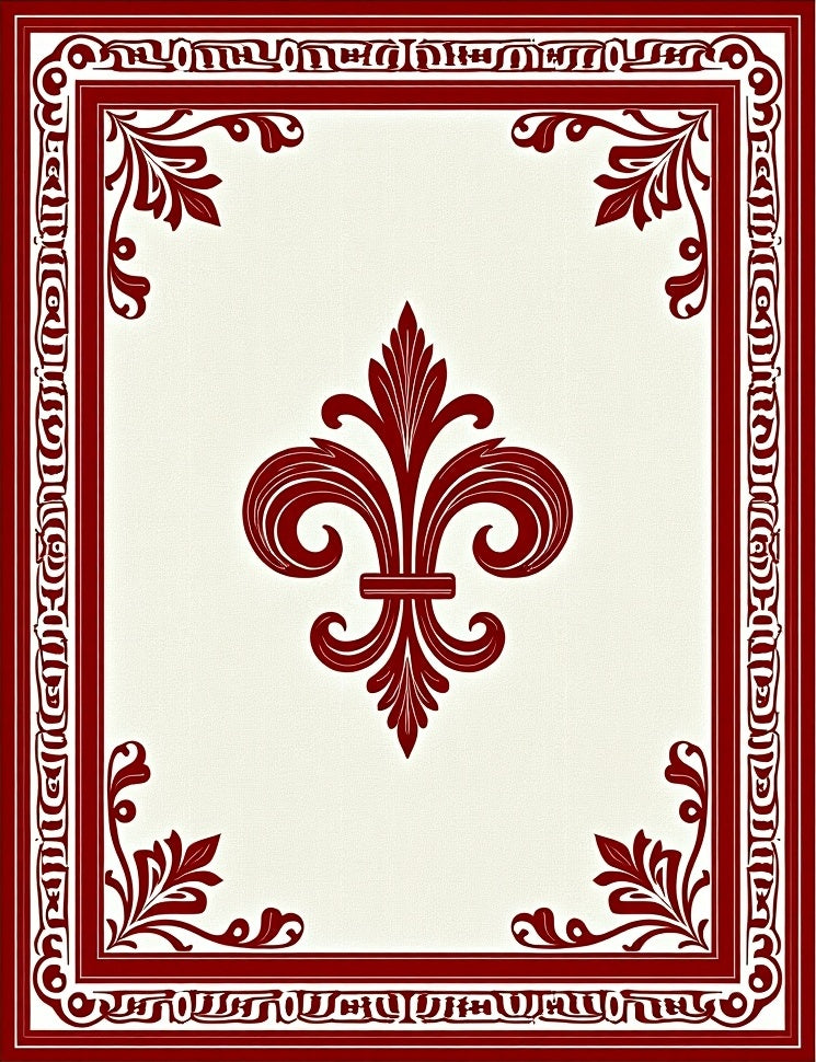 Crimson Fleur De Lis Border Rug