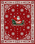 Red Santa Sleigh Snowflake Border Rug