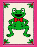 Cheerful Green Frog Red Bow Holly Rug