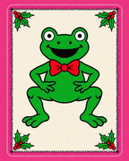Cheerful Green Frog Red Bow Holly Rug