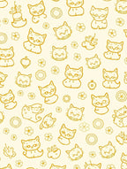 Golden Whimsical Cat Flower Collection Rug