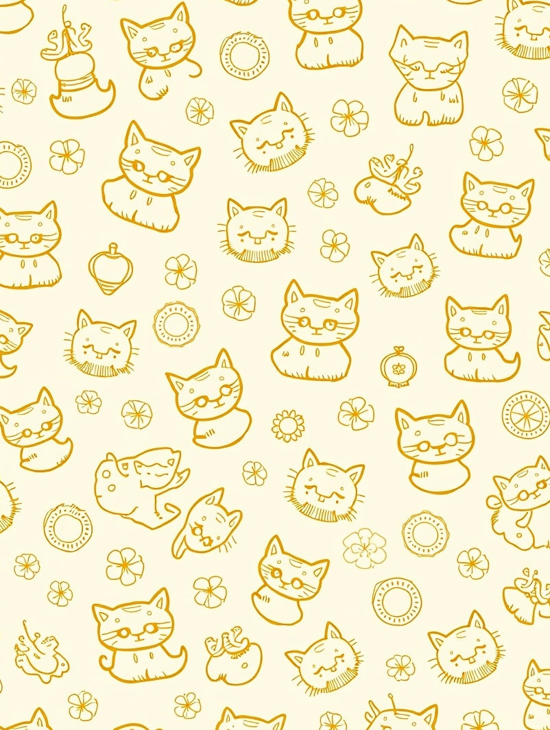 Golden Whimsical Cat Flower Collection Rug