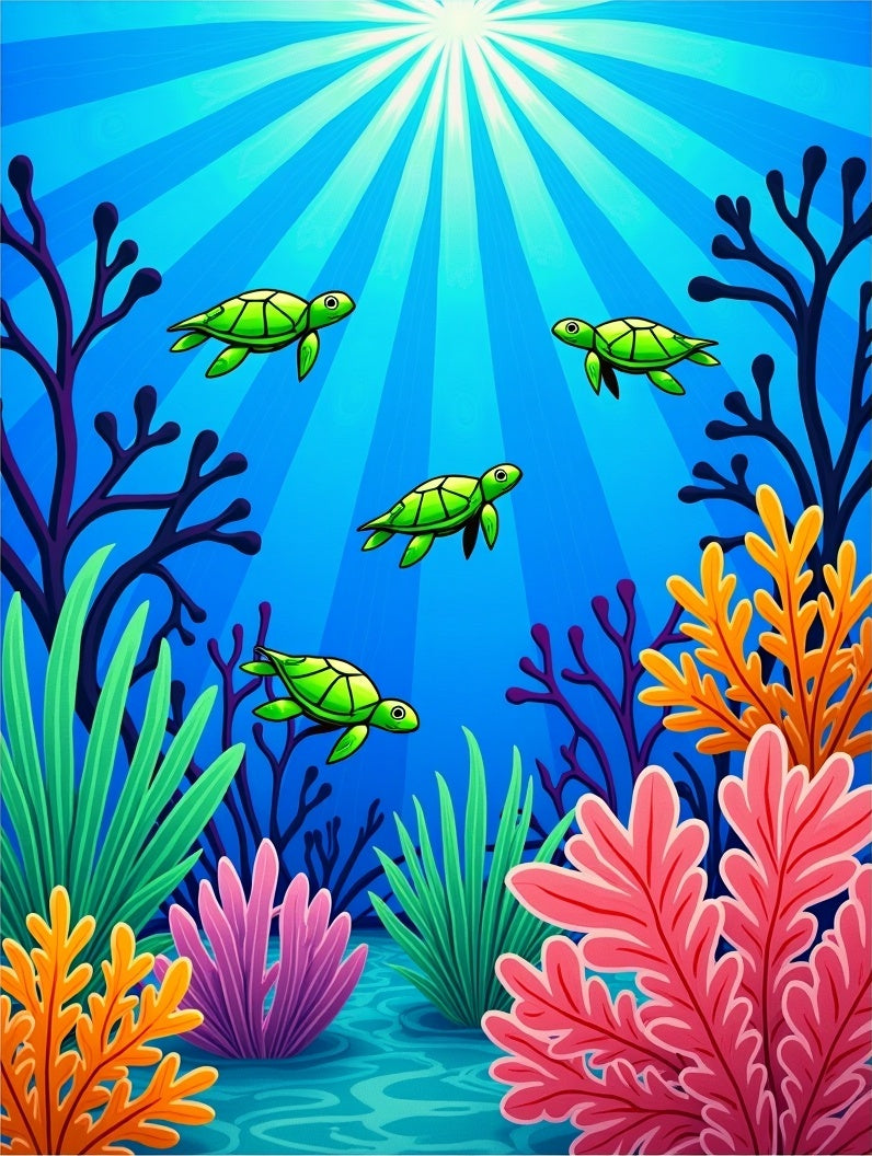 Whimsical Sea Life Turtle Garden Rug