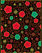 Bold Floral Medallion Swirl Red Green Rug