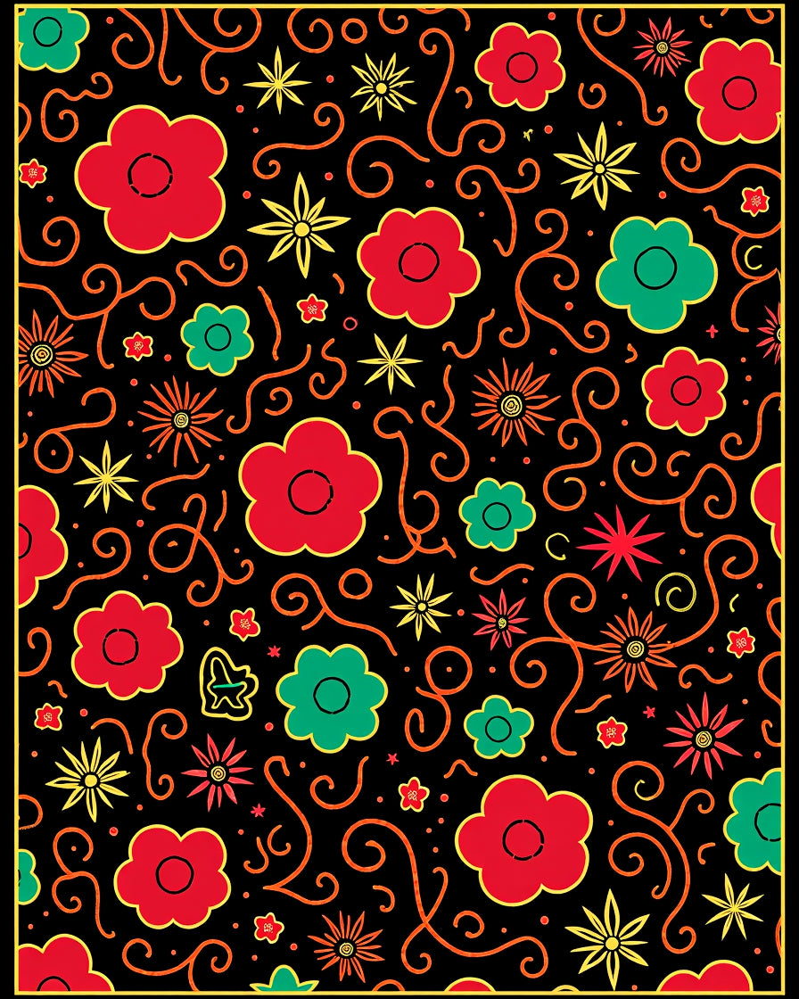 Bold Floral Medallion Swirl Red Green Rug