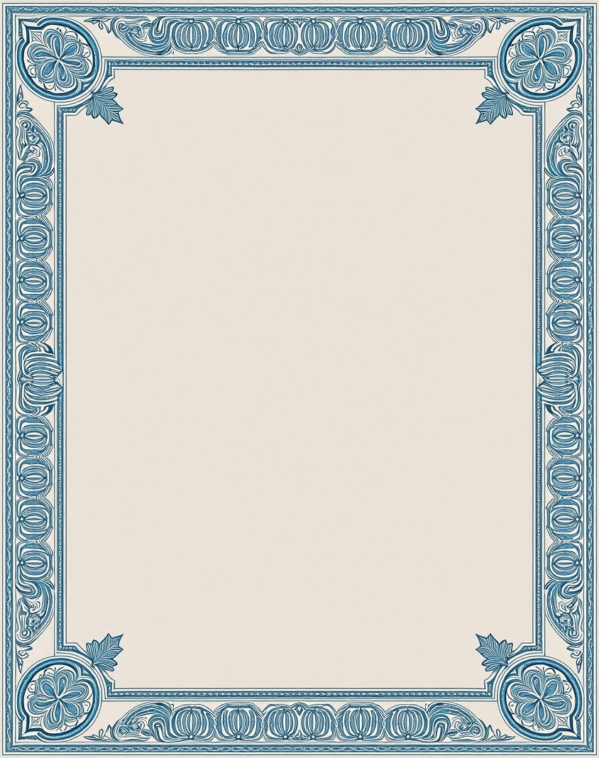 Ornate Blue Floral Square Border Rug