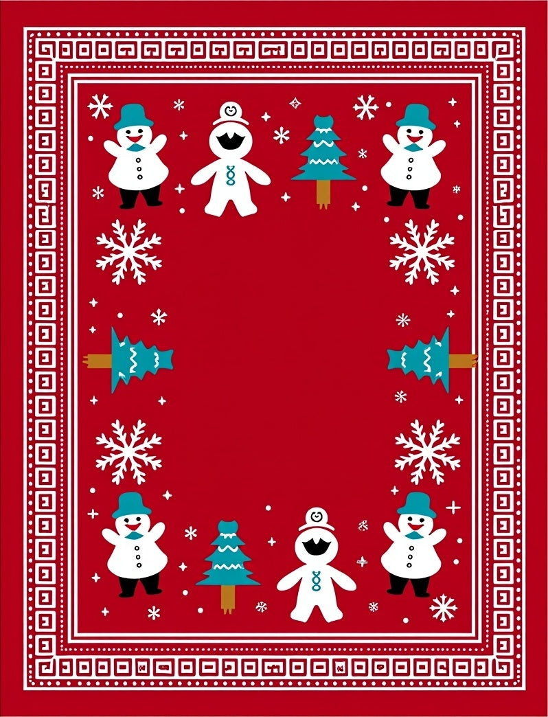 Red Festive Snowman Christmas Tree Rug