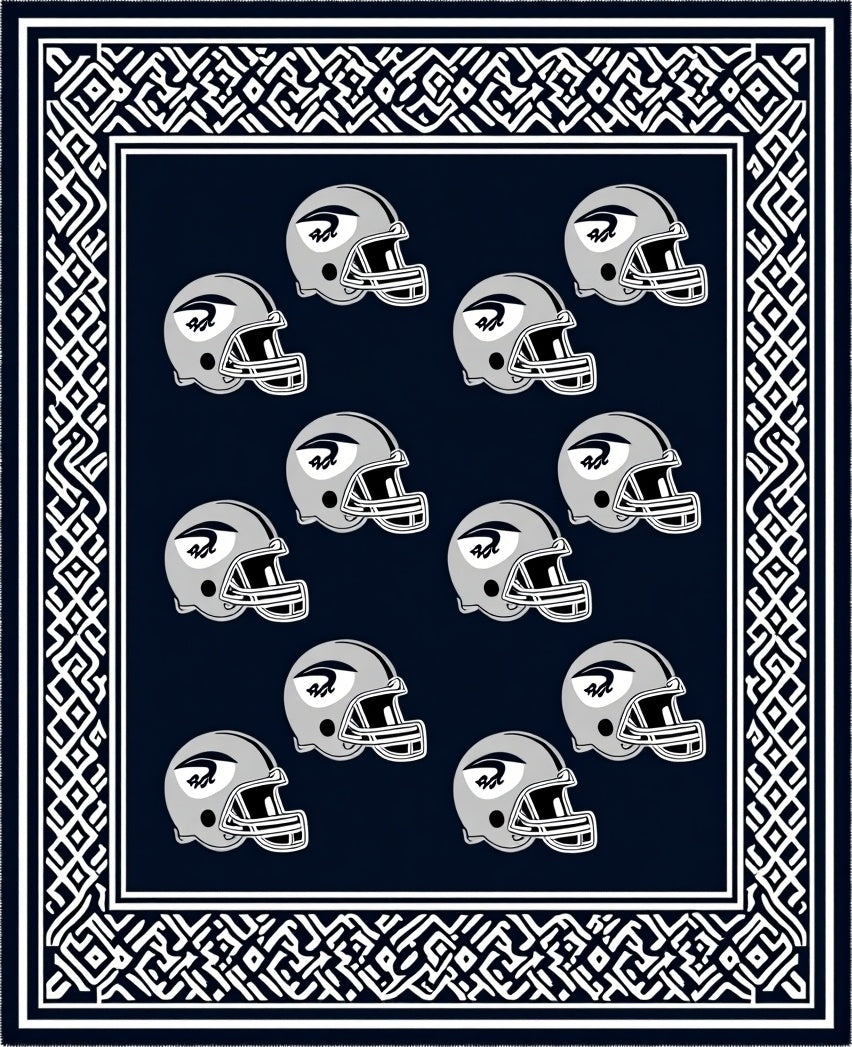 Navy Blue Football Helmets Border Rug