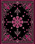 Deep Pink Floral Black Medallion Rug