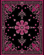 Deep Pink Floral Black Medallion Rug