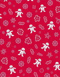 Whimsical Red Gingerbread Flowers Stars Rug