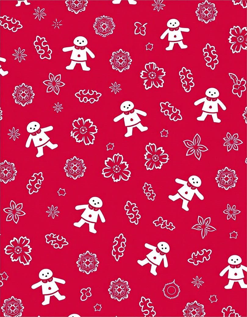 Whimsical Red Gingerbread Flowers Stars Rug