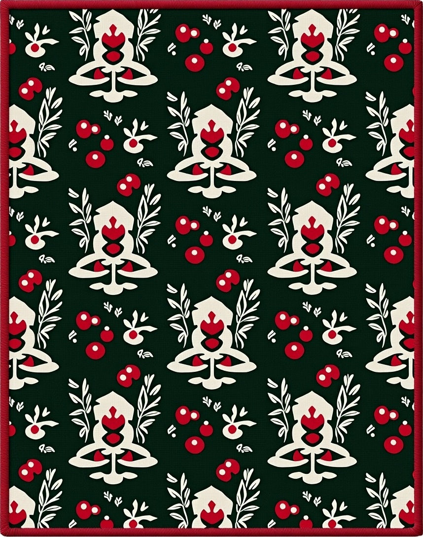 Deep Forest Red Blossom Folk Art Rug