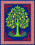 Vibrant Blue Bell Tree Garden Scarlet Border Rug