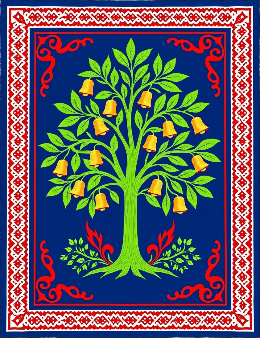 Vibrant Blue Bell Tree Garden Scarlet Border Rug