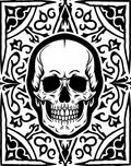 Monochromatic Skull Ornamental Border Rug