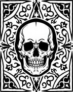 Monochromatic Skull Ornamental Border Rug