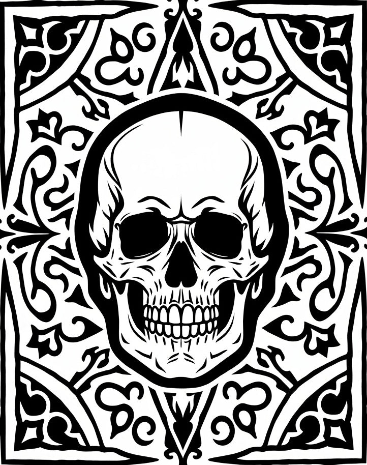 Monochromatic Skull Ornamental Border Rug