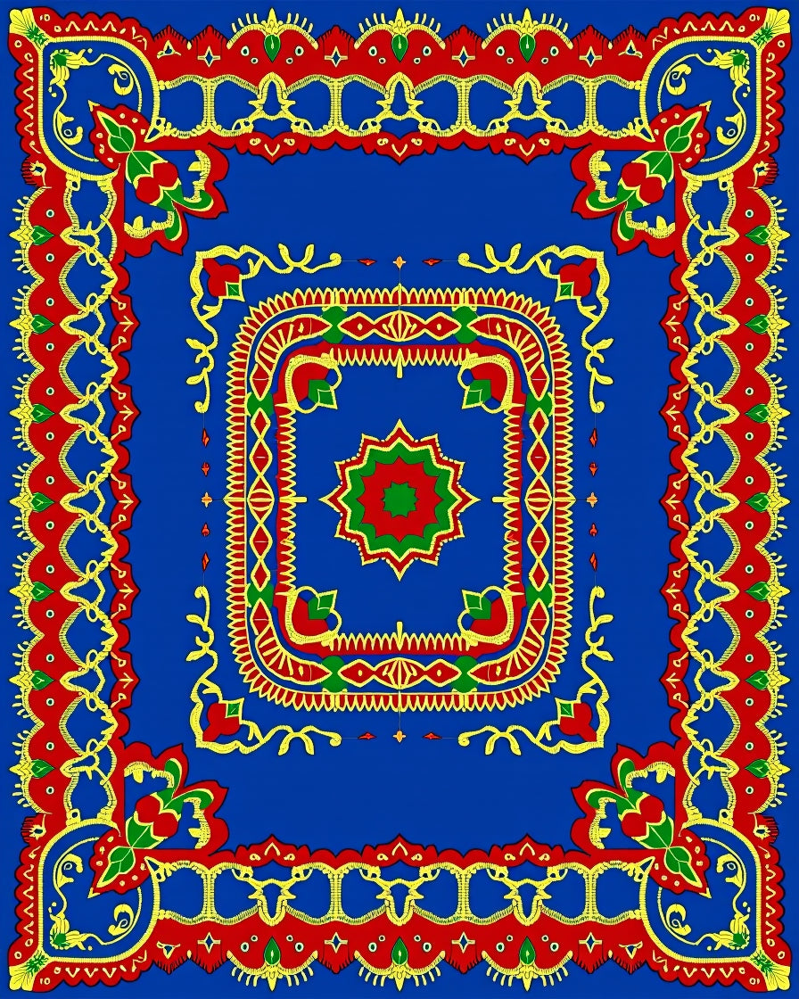 Royal Blue Red Yellow Floral Medallion Rug