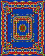 Royal Blue Red Yellow Floral Medallion Rug