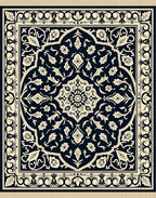Classic Navy Floral Medallion Rug