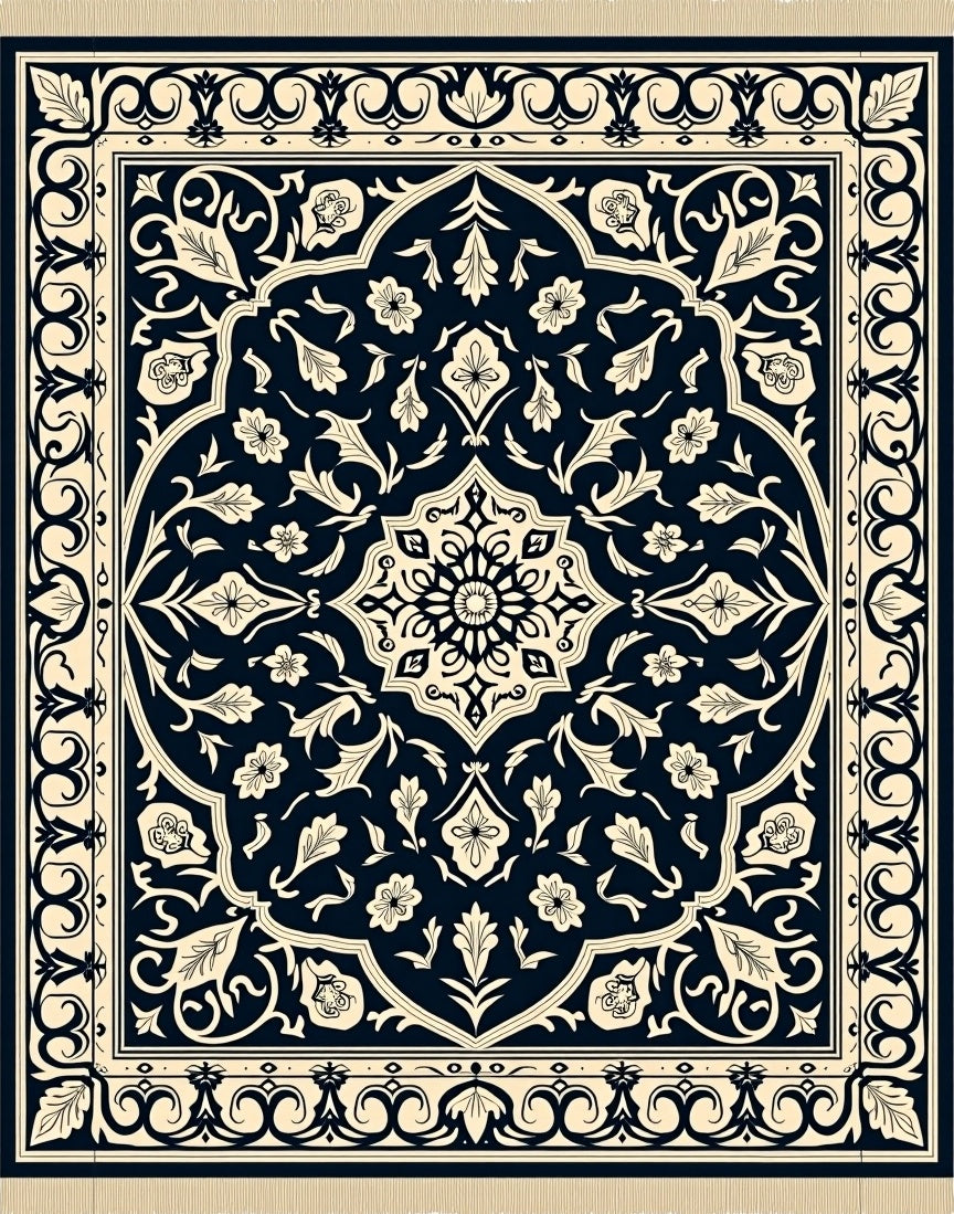Classic Navy Floral Medallion Rug