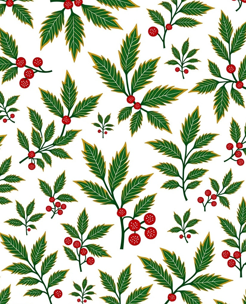 Green Red Holly Berries Foliage Rug
