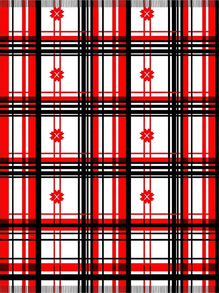 Bold Red Black Plaid Floral Accents Rug