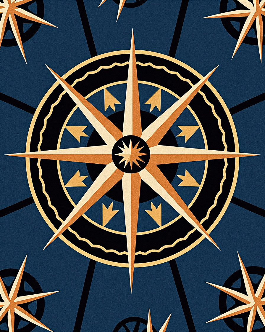 Nautical Starburst Compass Rose Rug