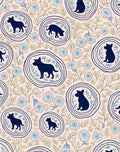 Navy Dog Floral Medallion Cream Rug